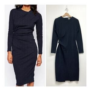 WHISTLES Pinstripe Professional Fitted Long Sleeve Sheath Midi Pencil Dress US6